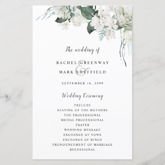 Elegant White Floral Dusty Blue Sage Green Wedding (Voorkant)