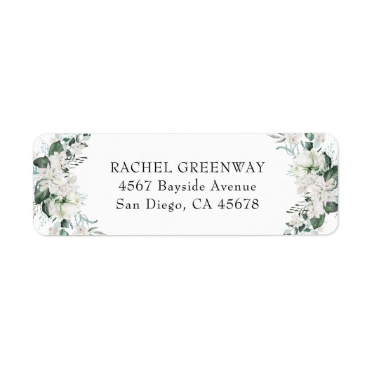 Elegant White Floral Dusty Blue Sage Green Wedding Etiket (Voorkant)