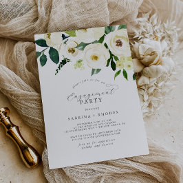 Elegant White Floral Engagement Party Kaart