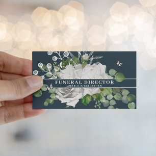 Elegant White Floral & Eucalyptus Funeral Director Visitekaartje