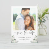 Elegant White Floral Eucalyptus Greenery Wedding Save The Date (Staand voorkant)