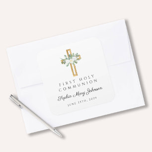 Elegant White Floral First Community Vierkante Sticker