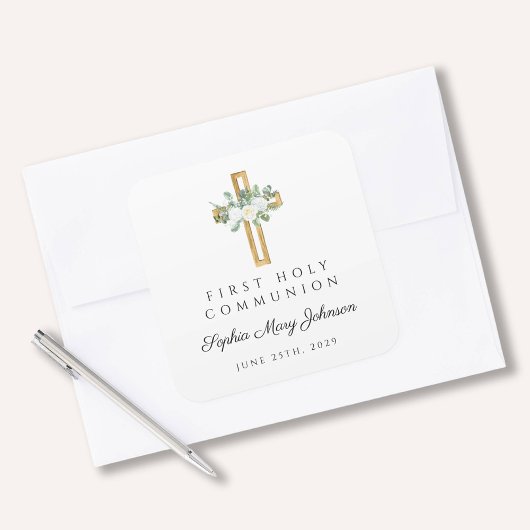 Elegant White Floral First Community Vierkante Sticker