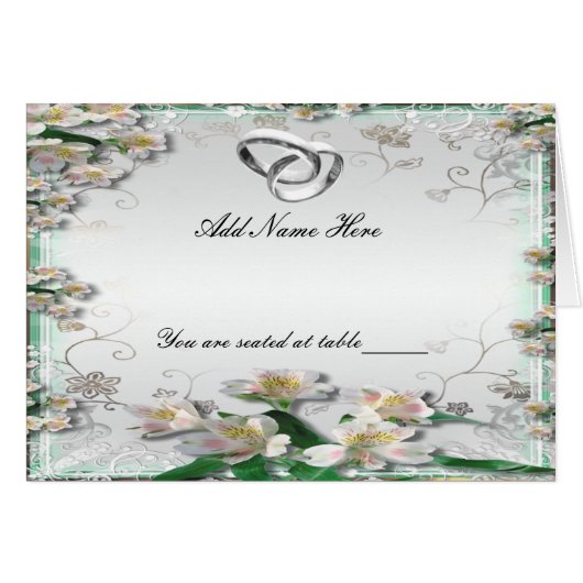 Elegant White Floral Folded Table Place Card (Voorkant Horizontaal)