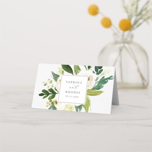 Elegant White Floral Folded Wedding Plaatskaartje (Achterkant)