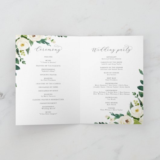 Elegant White Floral Folded Wedding Programme Programma (Binnen)