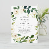 Elegant White Floral Front and Back Wedding Kaart (Staand voorkant)