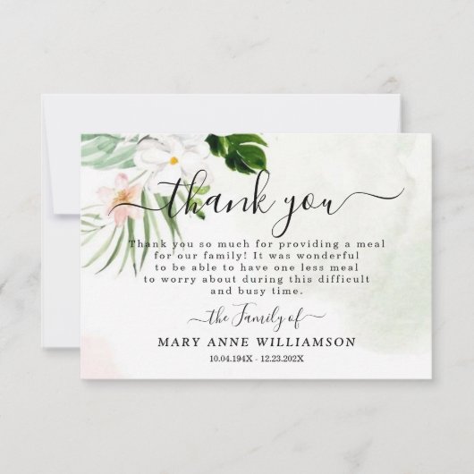 Elegant White Floral Funeral Food Hartelijk dank Bedankkaart (Voorkant)