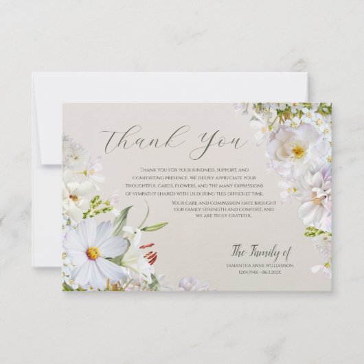 Elegant White Floral Funeral Thank You Card Bedankkaart (Voorkant)