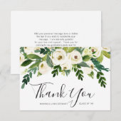 Elegant White Floral Girl Non Photo Afstuderen Bedankkaart (Voorkant / Achterkant)