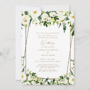 Elegant White Floral & Gold Beide ouders bruiloft  Kaart