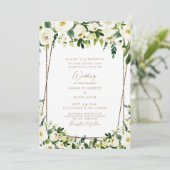 Elegant White Floral & Gold Beide ouders bruiloft  Kaart (Staand voorkant)
