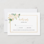 Elegant White Floral gold bruiloft rsvp (Voorkant)