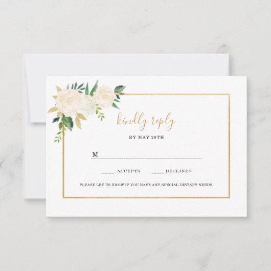 Elegant White Floral gold bruiloft rsvp (Voorkant)