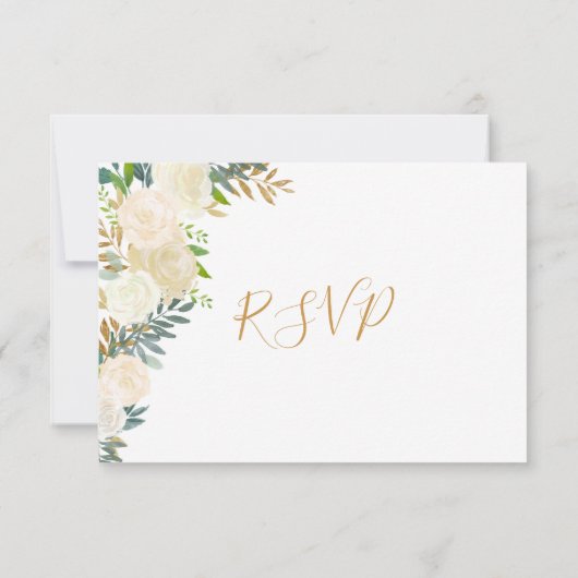 Elegant White Floral gold bruiloft rsvp (Achterkant)
