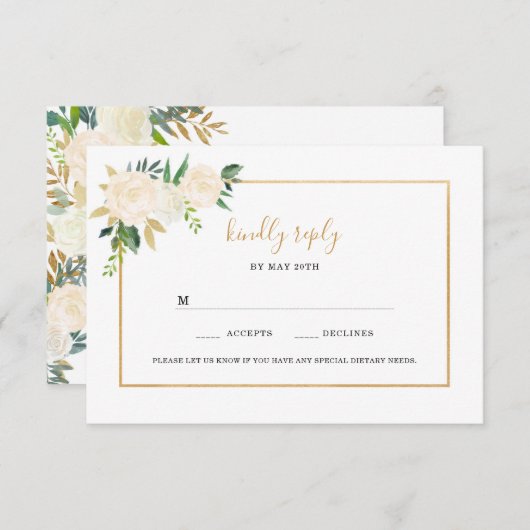 Elegant White Floral gold bruiloft rsvp (Voorkant / Achterkant)