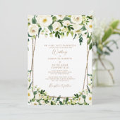 Elegant White Floral & Gold Formal Wedding Kaart (Staand voorkant)