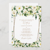 Elegant White Floral & Gold Formal Wedding Kaart (Voorkant / Achterkant)