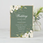 Elegant White Floral Gold Green Wedding Kaart (Staand voorkant)