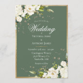 Elegant White Floral Gold Green Wedding Kaart (Voorkant)