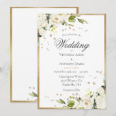Elegant White Floral Gold Greenery Wedding Kaart (Voorkant / Achterkant)