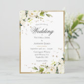 Elegant White Floral Gold Greenery Wedding Kaart (Staand voorkant)