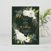 Elegant White Floral Gold Lijst Wedding Kaart (Staand voorkant)