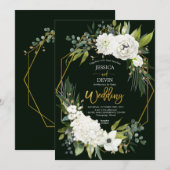 Elegant White Floral Gold Lijst Wedding Kaart (Voorkant / Achterkant)