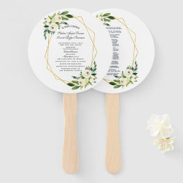 Elegant White Floral Gold Lijst Wedding Programme Handwaaier