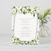 Elegant White Floral & Gold Modern Wedding Kaart (Staand voorkant)
