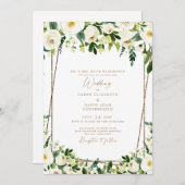 Elegant White Floral & Gold Modern Wedding Kaart (Voorkant / Achterkant)
