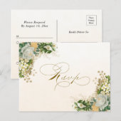 Elegant White Floral Gold Wedding RSVP Briefkaart (Voorkant / Achterkant)