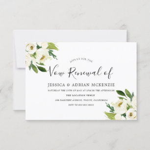 Elegant White Floral Green Leaf Vow Renewal Invite RSVP Kaartje