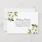 Elegant White Floral Green Leaf Wedding Details RSVP Kaartje (Voorkant)