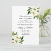 Elegant White Floral Green Leaf Wedding Invitation Kaart (Staand voorkant)