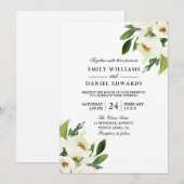 Elegant White Floral Green Leaf Wedding Invitation Kaart (Voorkant / Achterkant)