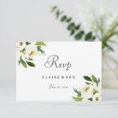 Elegant White Floral Green Leaf Wedding RSVP (Staand voorkant)