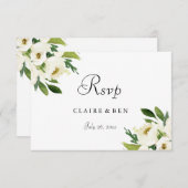 Elegant White Floral Green Leaf Wedding RSVP (Voorkant / Achterkant)