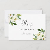 Elegant White Floral Green Leaf Wedding RSVP Kaartje (Voorkant)
