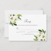 Elegant White Floral Green Leaf Wedding RSVP Kaartje (Achterkant)