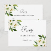 Elegant White Floral Green Leaf Wedding RSVP Kaartje (Voorkant / Achterkant)