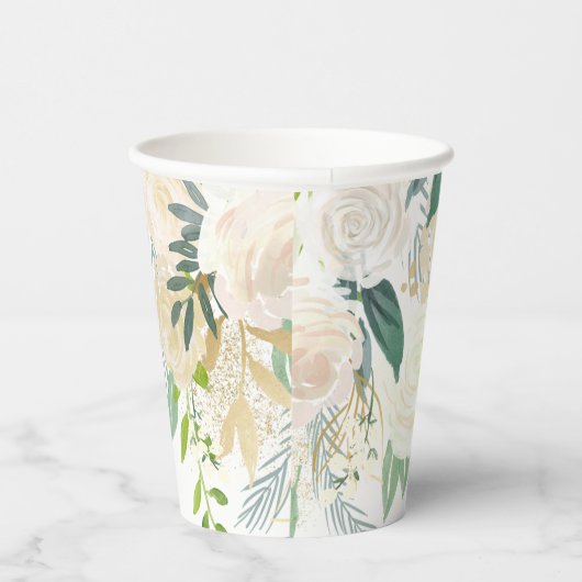 Elegant White Floral Greenery and gold Papieren Bekers (Rechts)