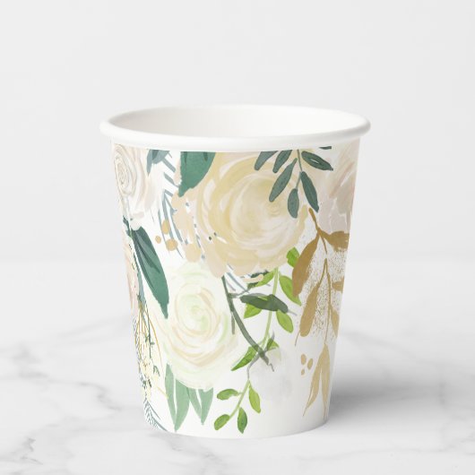 Elegant White Floral Greenery and gold Papieren Bekers (Voorkant)