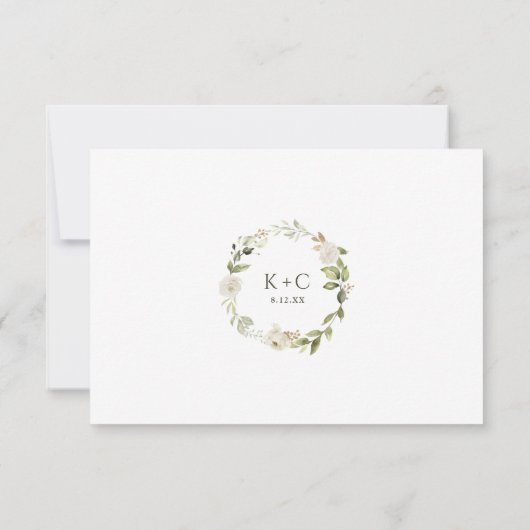 Elegant White Floral Greenery Foliage Wedding RSVP Kaartje (Achterkant)