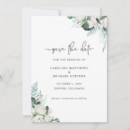 Elegant White Floral Greenery Foto Wedding Save The Date
