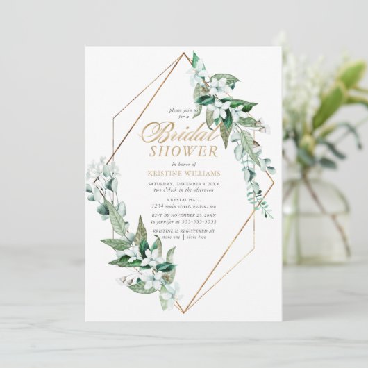 Elegant White Floral Greenery Gold Vrijgezellenfee Kaart (Staand voorkant)