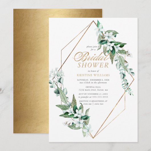 Elegant White Floral Greenery Gold Vrijgezellenfee Kaart (Voorkant / Achterkant)