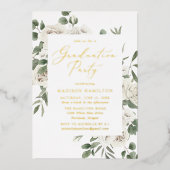 Elegant White Floral Greenery Graduation Party Folie Uitnodiging (Voorkant)