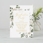Elegant White Floral Greenery Graduation Party Folie Uitnodiging (Staand Voorkant)