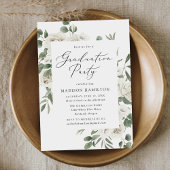 Elegant White Floral Greenery Graduation Party Kaart